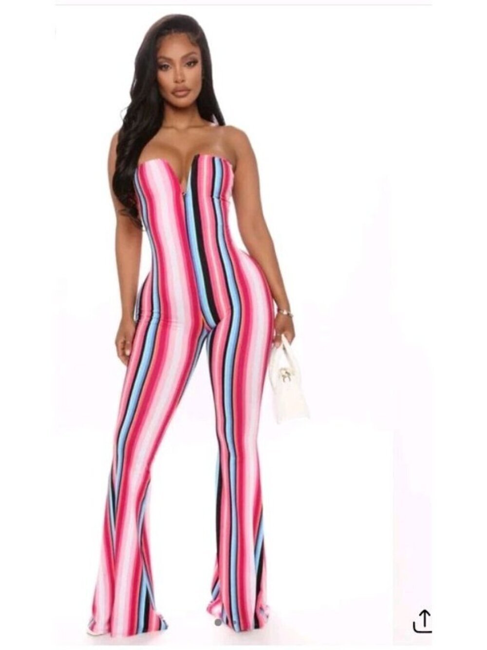 Codigo Women's Size Medium Sleeveless Stripped Jumpsuit Multiple Color Strips